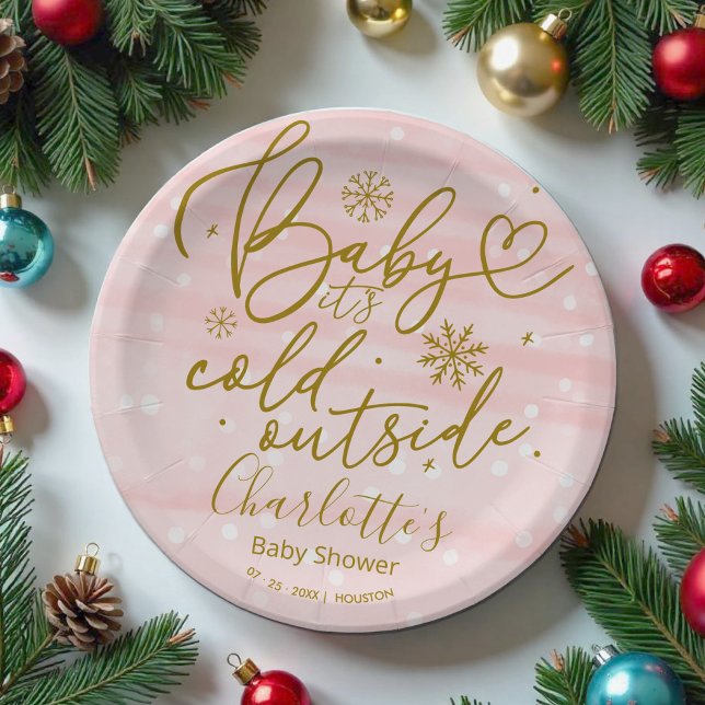 Snowflakes Baby It's Cold Outside Girl Baby Shower Paper Plate (Creator Uploaded)