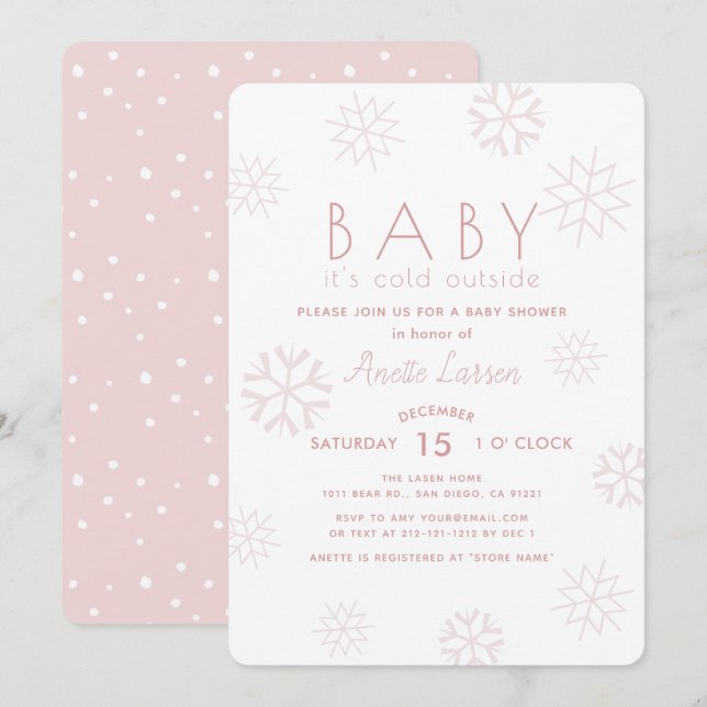 Snowflakes Baby Its Cold Outside Pink Baby Shower Invitation (Front/Back)