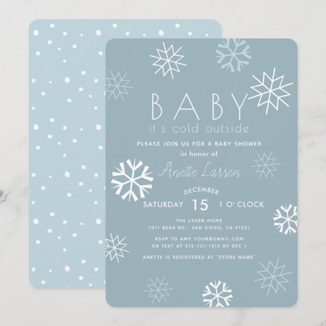Snowflakes Baby Its Cold Outside Shower Invitation (Front/Back)