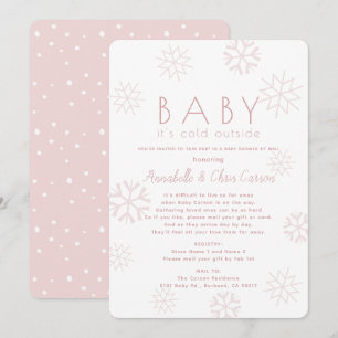 Snowflakes Baby Its Cold Pink Baby Shower by Mail Invitation