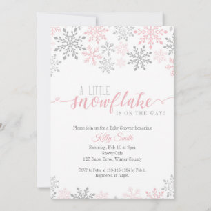 Snowflakes Baby Shower, Baby Girl, Pink Winter Invitation