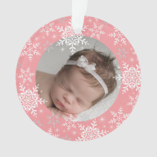 Snowflakes Baby's First Christmas Pink Glitter Ornament