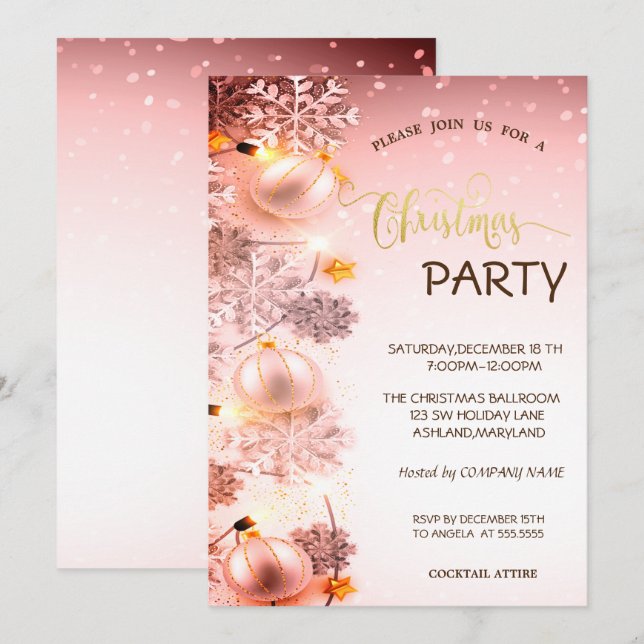 Snowflakes,Balls,String Lights,Snow Christmas  Invitation (Front/Back)