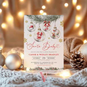 Snowflakes Baubles Christmas Santa Baby Shower Invitation
