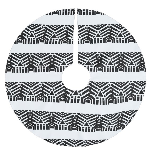 Snowflakes black and white pattern Christmas Brushed Polyester Tree Skirt (Front)