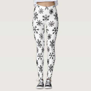 Snowflakes Black and White Pattern Leggings