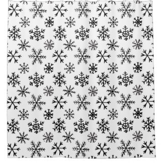 Snowflakes Black and White Pattern Shower Curtain