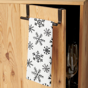 Snowflakes Black and White Pattern Tea Towel