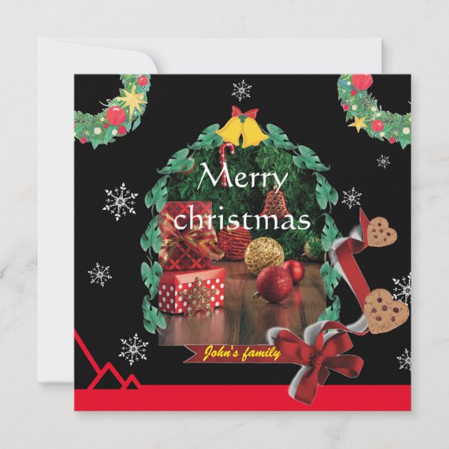 Snowflakes black arch photo chic merry christmas holiday card (Front)
