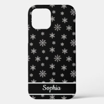 Snowflakes Black pattern personalised name