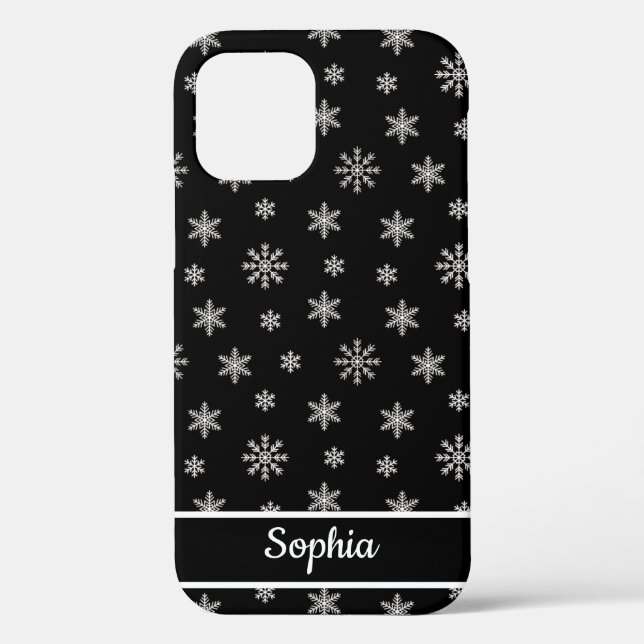 Snowflakes Black pattern personalised name Case-Mate iPhone Case (Back)