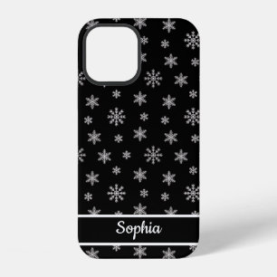 Snowflakes Black pattern personalised name iPhone 12 Case