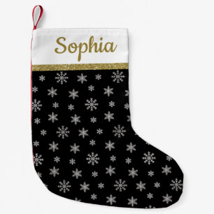 Snowflakes Black pattern personalised name Small Christmas Stocking