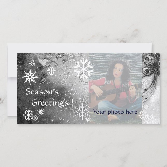SNOWFLAKES ,black ,white,grey Holiday Card (Front)