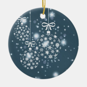 Snowflakes, blue and white, balloons ceramic tree decoration