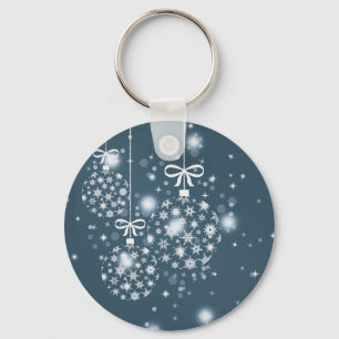 Snowflakes, blue and white, balloons key ring