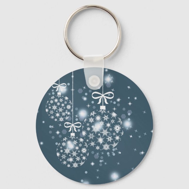 Snowflakes, blue and white, balloons key ring (Front)