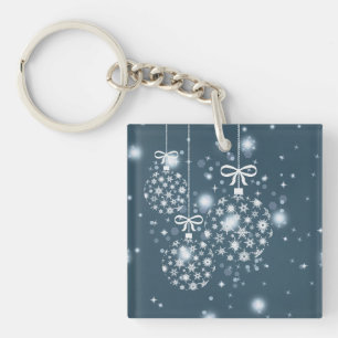 Snowflakes, blue and white, balloons key ring