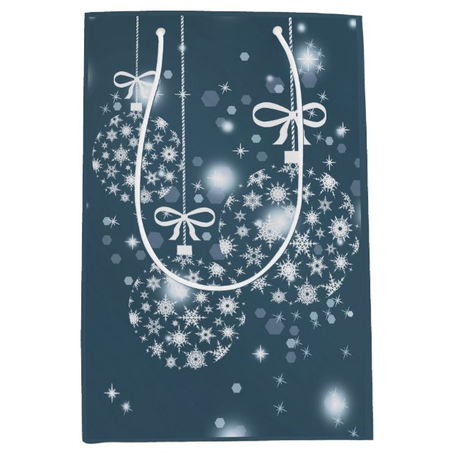 Snowflakes, blue and white, balloons medium gift bag (Front)
