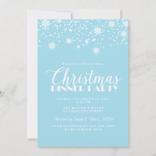 Snowflakes Blue and White Christmas Dinner Party Invitation