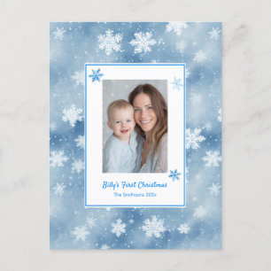 Snowflakes Blue Baby Boy Photo First Christmas  Holiday Postcard
