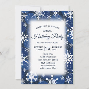 Snowflakes Blue Business Corporate Holiday Party Invitation