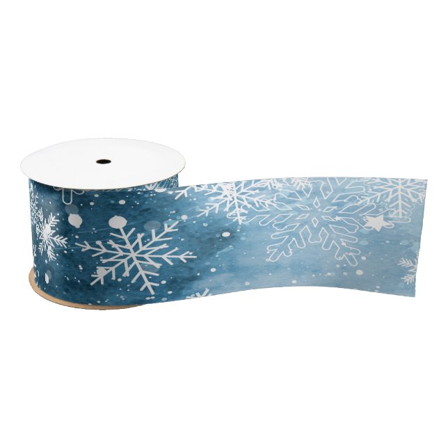 Snowflakes,Blue,Christmas Satin Ribbon (Spool)