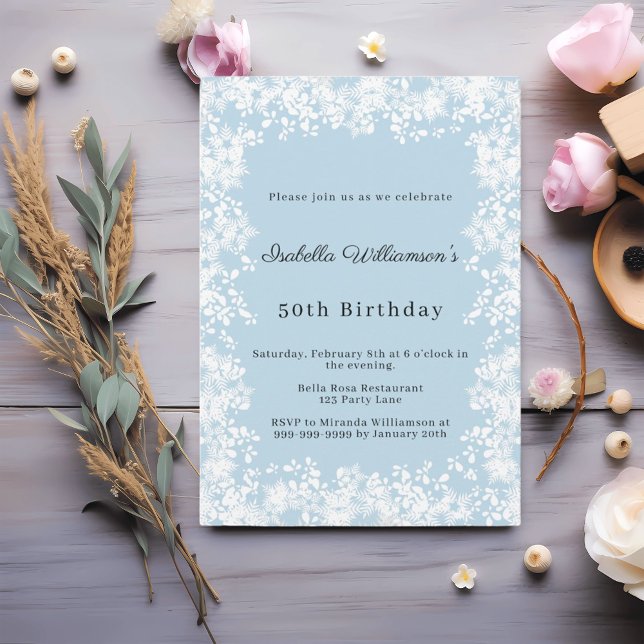 Snowflakes blue elegant winter birthday party invitation (Creator Uploaded)