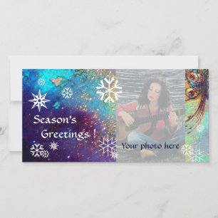 SNOWFLAKES, blue,green,white,yellow Holiday Card