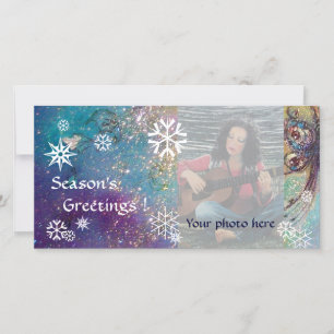 SNOWFLAKES, blue,green,white,yellow Holiday Card