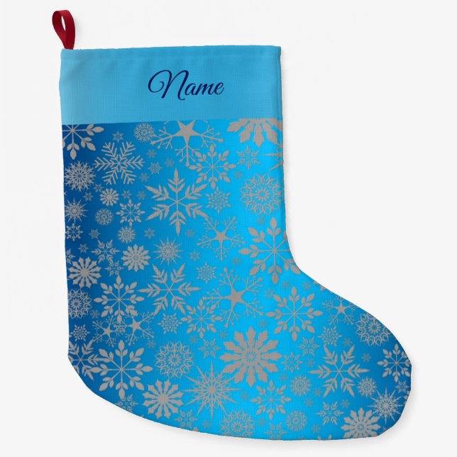 Snowflakes Blue Holiday Stocking (Front)