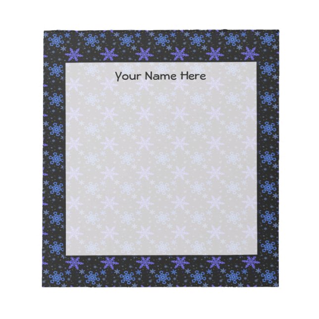 Snowflakes Blue Purple on Black Notepad (Front)