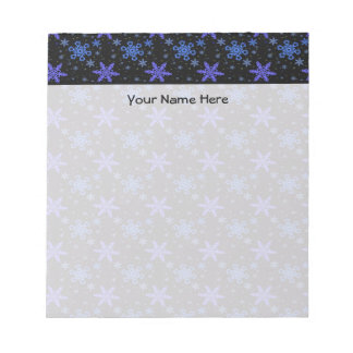 Snowflakes Blue Purple on Black Notepad