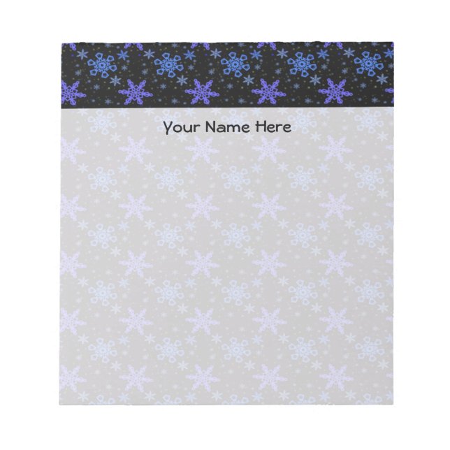 Snowflakes Blue Purple on Black Notepad (Front)
