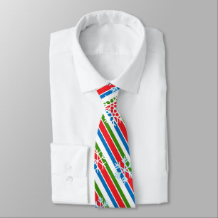 Snowflakes Blue Red Green Geometric Stripes Tie