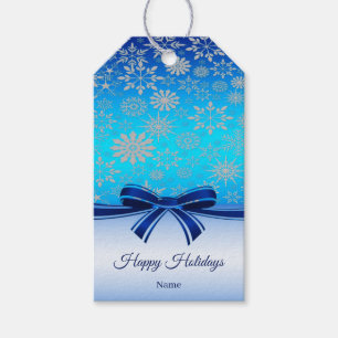 Snowflakes Blue Ribbon Holiday Gift Tag