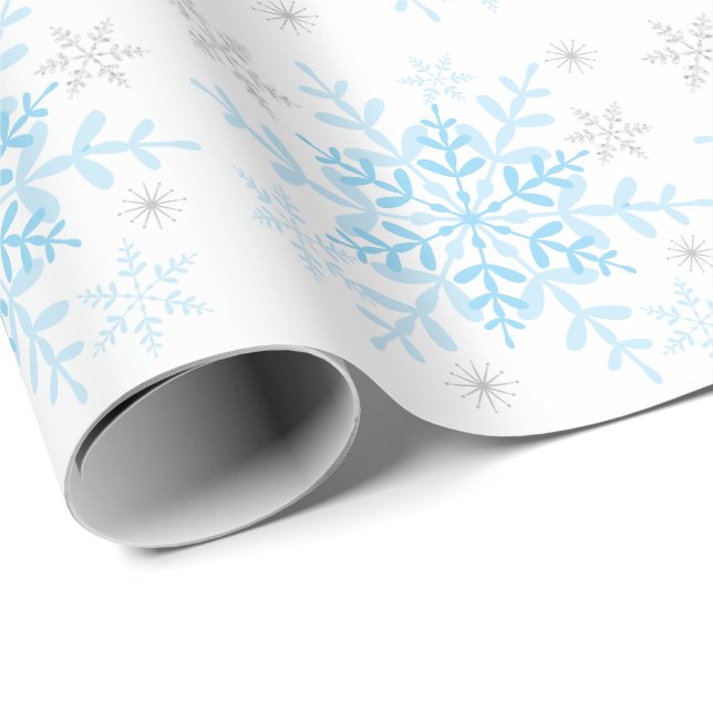 Snowflakes Blue Silver Winter Baby Shower Wrapping Paper (Roll Corner)