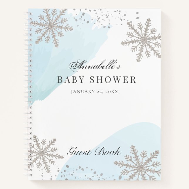 Snowflakes Blue Watercolor Baby Shower Guest Book (Front)