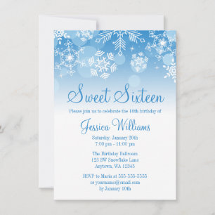 Snowflakes Blue White Winter Wonderland Sweet 16 Invitation