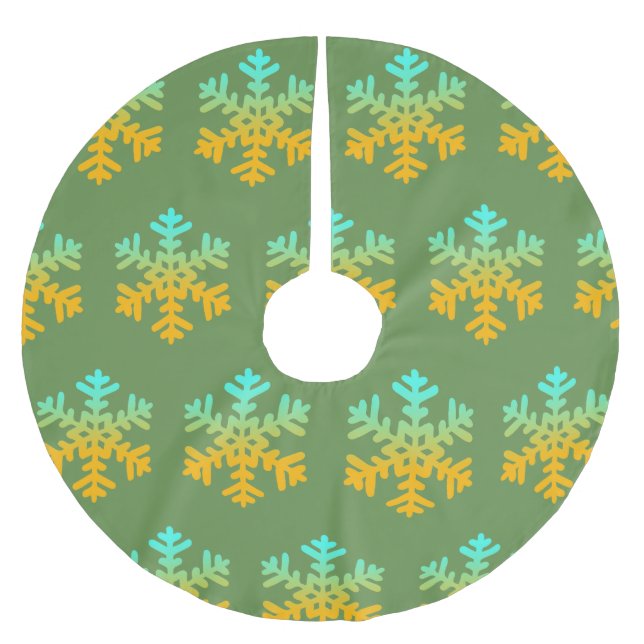 Snowflakes Blue Yellow Custom Tree Skirt (Front)
