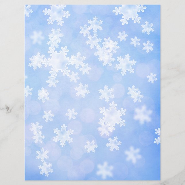 Snowflakes & Bokeh Blue Scrapbook Paper (Front)