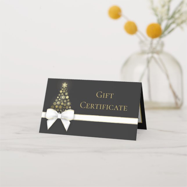 Snowflakes Bow Black Grey Christmas Tree Gift Card (Front)