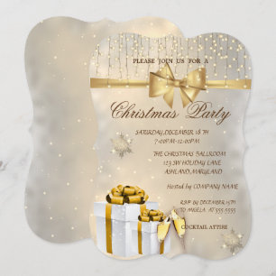 Snowflakes,Bow,Presents, Company Christmas Party Invitation