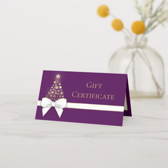 Snowflakes Bow Purple Christmas Tree Gift Card (Front)
