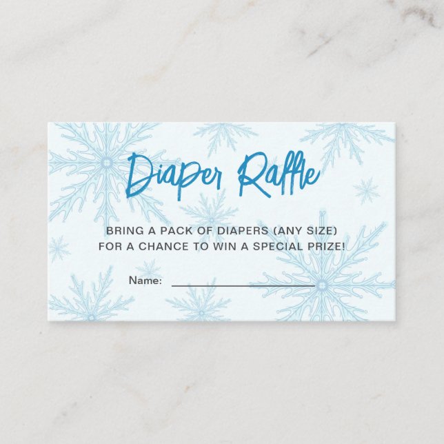 Snowflakes Boy Baby Shower Diaper Raffle Ticket Enclosure Card (Front)