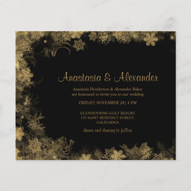 Snowflakes Budget Invitation to wedding ceremony.  Flyer (Front)