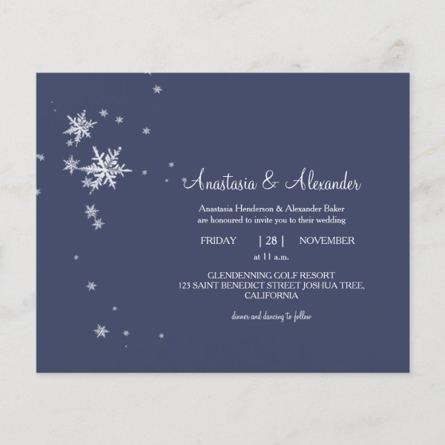 Snowflakes Budget Invitation to wedding ceremony.  Flyer (Front)