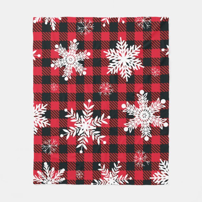 Snowflakes & Buffalo Plaid: Winter Charm Fleece Blanket (Front)