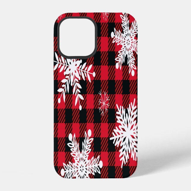 Snowflakes & Buffalo Plaid: Winter Charm iPhone Case (Back)