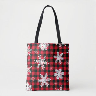 Snowflakes & Buffalo Plaid: Winter Charm Tote Bag